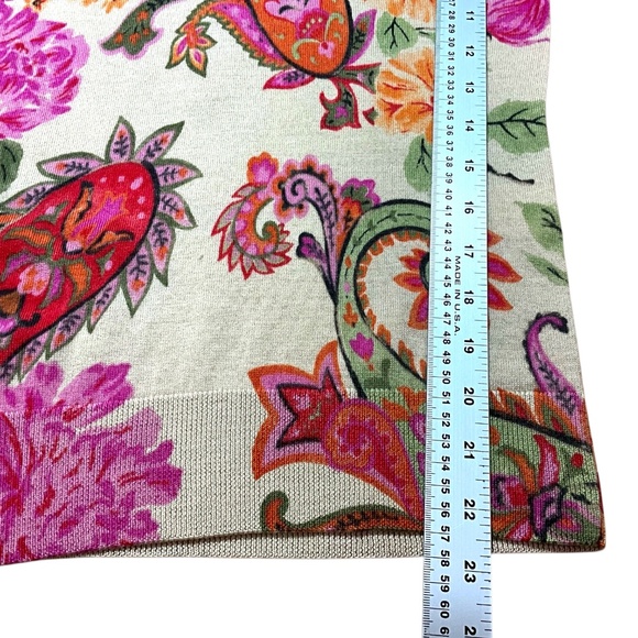 TALBOTS 100% Merino Wool Finely Knit Long Sleeve V-Neck Sweater Paisley Print S - Picture 8 of 9